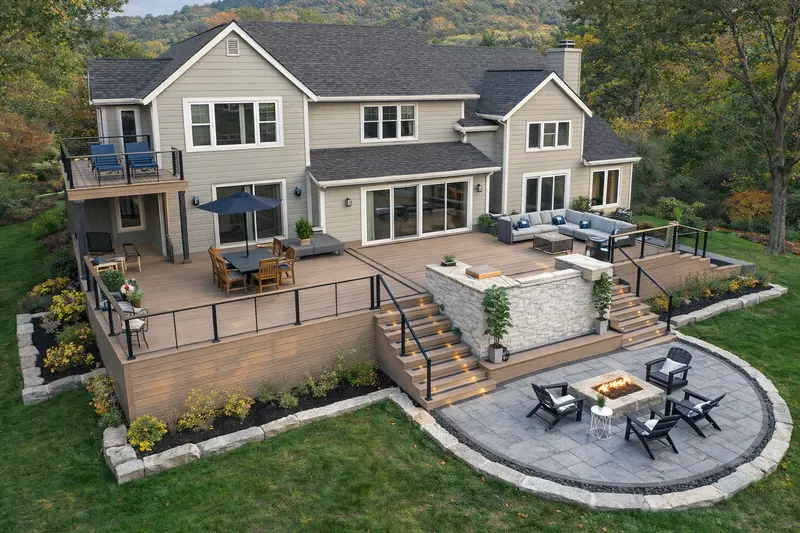 Luxury outdoor deck and living space by RP Construction Management in Medford OR
