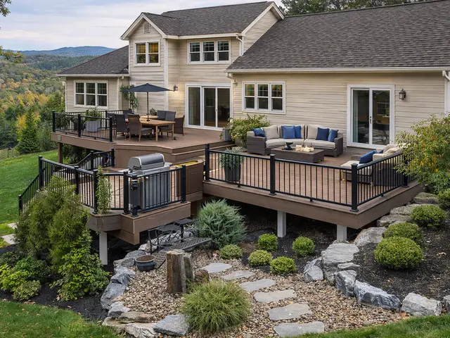 Multi-tier composite deck with mountain views near Jacksonville OR – RP Construction Management