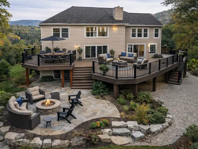 Expansive deck with stone patio and fire pit near Grants Pass OR – RP Construction Management
